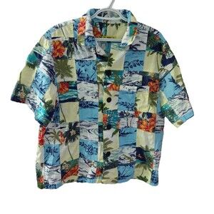 Vintage Skidz Men's Button Up Tropical Patchwork Shirt Size Small